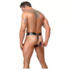   ZADO - leather chastity thong with 2 padlocks - black (S-2XL)