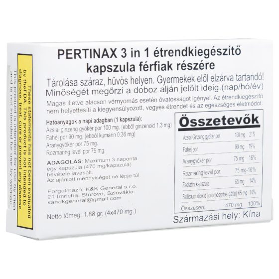 Pertinax 3in1 Plus - Men's Dietary Supplement Capsules (4 Count)