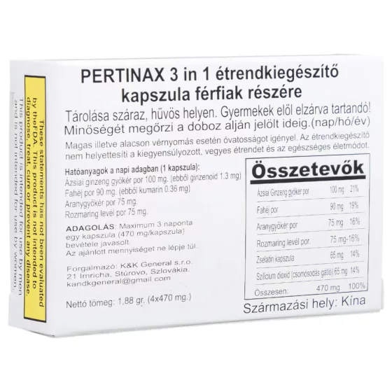 Pertinax 3in1 Plus - Men's Dietary Supplement Capsules (4 Count)
