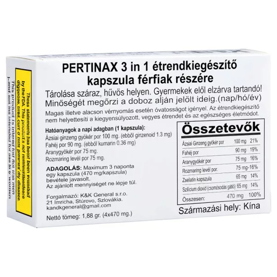 Pertinax 3in1 Plus - Men's Dietary Supplement Capsules (4 Count)
