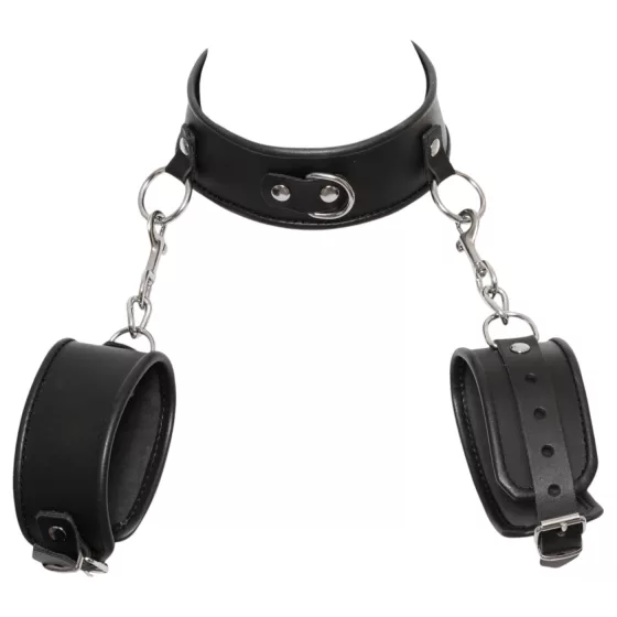 ZADO - Black Leather Collar with Cuffs