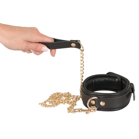 ZADO - Black & Gold Leather Collar with Leash