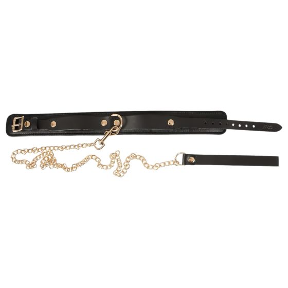 ZADO - Black & Gold Leather Collar with Leash