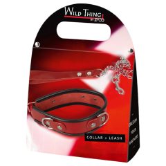 ZADO - Red Leather Collar with Leash