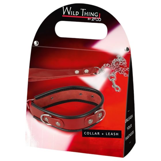 ZADO - Red Leather Collar with Leash
