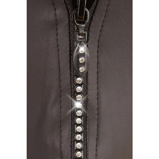 Svenjoyment - Shiny Men's Thong with Rhinestone Zipper (Black)