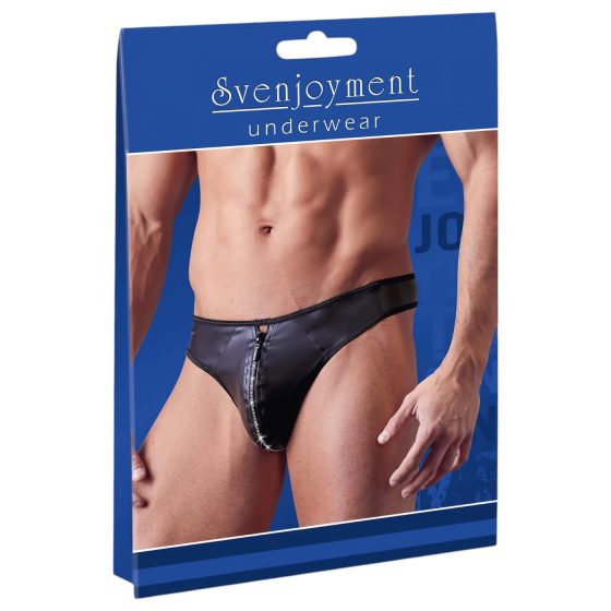 Svenjoyment - Shiny Men's Thong with Rhinestone Zipper (Black)