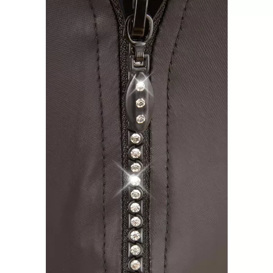 Svenjoyment - Shiny Men's Thong with Rhinestone Zipper (Black) - M