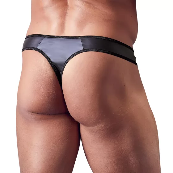 Svenjoyment - Shiny Men's Thong with Rhinestone Zipper (Black) - XL