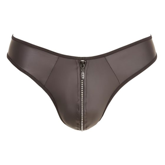 Svenjoyment - Shiny Men's Thong with Rhinestone Zipper (Black)