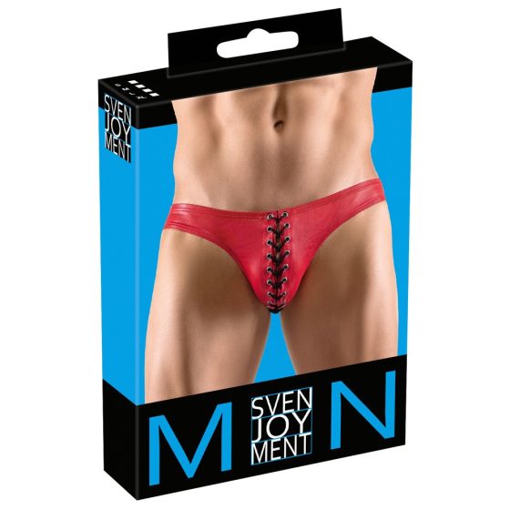 Svenjoyment - Men's black lace-up shiny underwear (red)