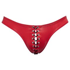Svenjoyment - Men's black lace-up shiny underwear (red)