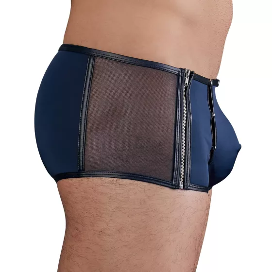 NEK - black lace‑up fishnet‑panel boxer shorts (blue)