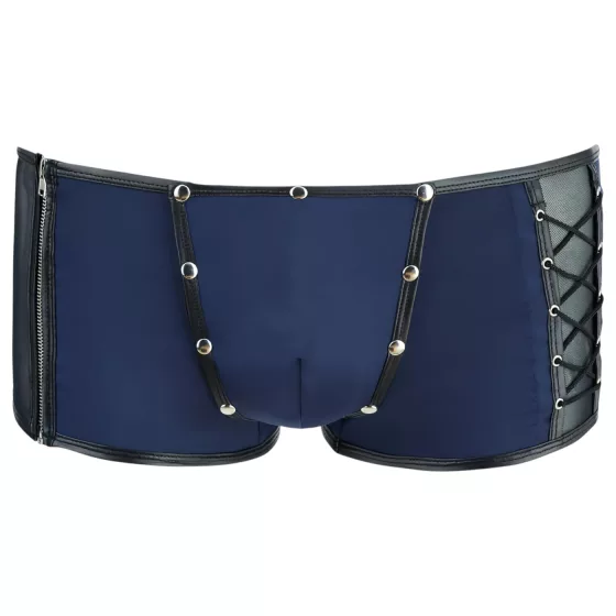NEK - black lace‑up fishnet‑panel boxer shorts (blue)