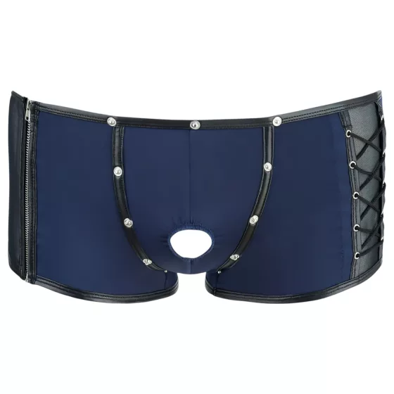 NEK - black lace‑up fishnet‑panel boxer shorts (blue)