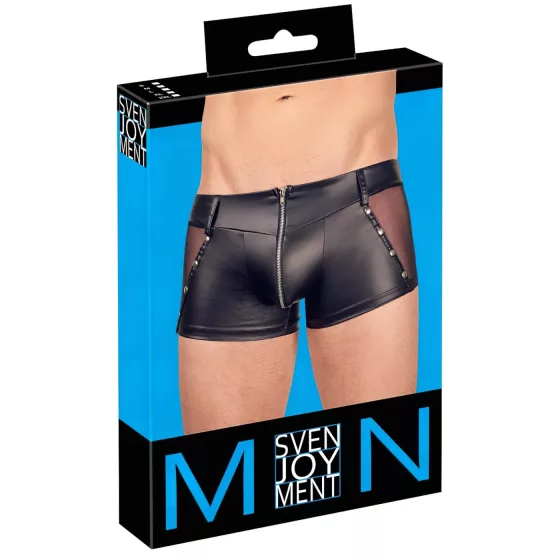 Svenjoyment - shiny zip-up men’s boxer shorts (black)