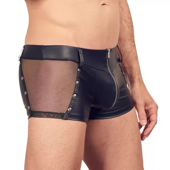 Svenjoyment - shiny zip-up men’s boxer shorts (black)
