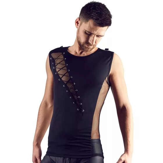 Svenjoyment - one‑sleeved lace‑up men’s top (black) - M