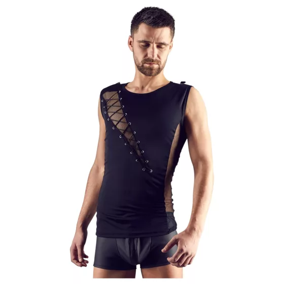 Svenjoyment - one‑sleeved lace‑up men’s top (black) - M