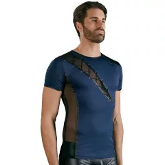   NEK - Men's Black Lace-Up Top with Fishnet Details (Blue)