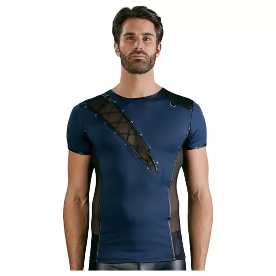 NEK - Men's Black Lace-Up Top with Fishnet Details (Blue) - M