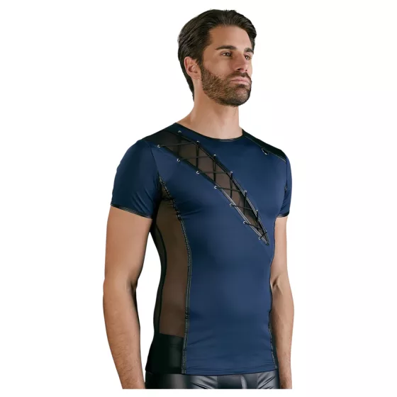 NEK - Men's Black Lace-Up Top with Fishnet Details (Blue) - M