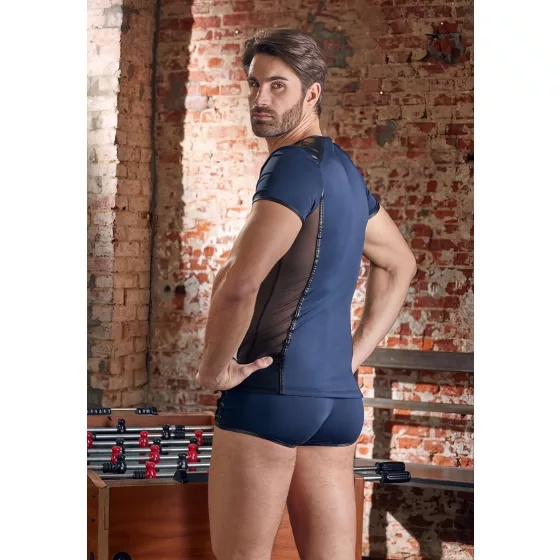 NEK - Men's Black Lace-Up Top with Fishnet Details (Blue) - M