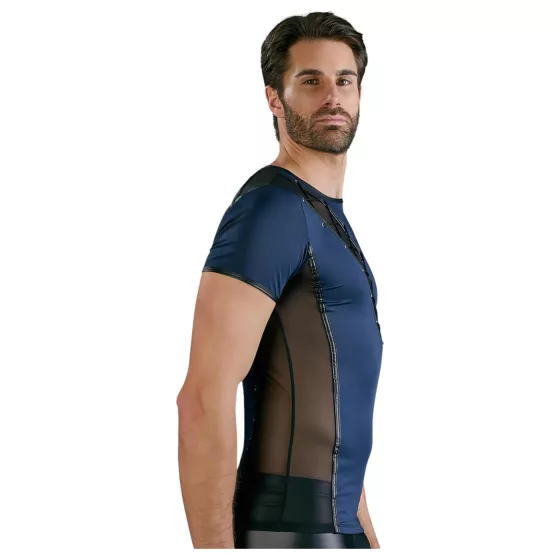 NEK - Men's Black Lace-Up Top with Fishnet Details (Blue) - L