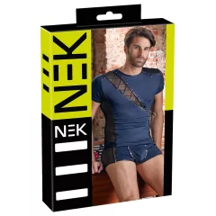   NEK - Men's Black Lace-Up Top with Fishnet Details (Blue) - XL