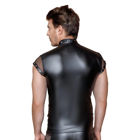 NEK - Men's Black Top with Studs and Fishnet Details