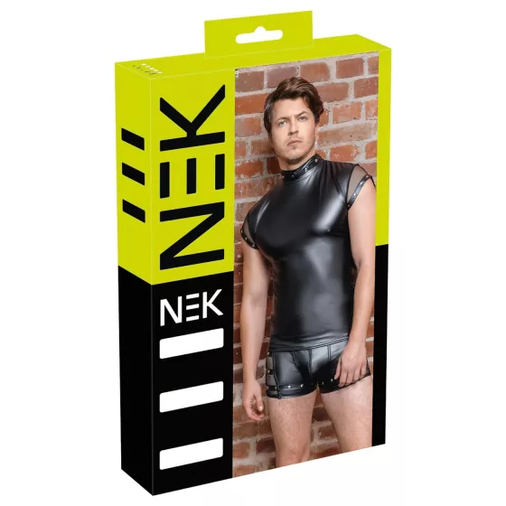 NEK - Men's Black Top with Studs and Fishnet Details - M