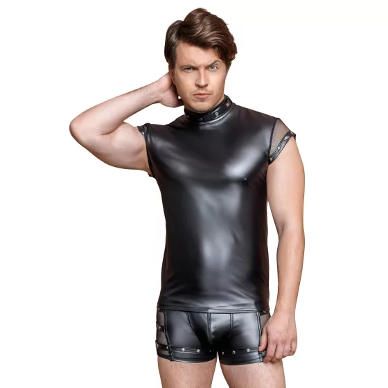 NEK - Men's Black Top with Studs and Fishnet Details - M