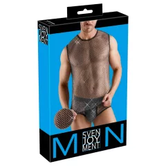   Svenjoyment - transparent, rhinestone sleeveless mesh top for men (black)
