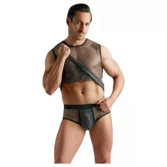   Svenjoyment - transparent, rhinestone sleeveless mesh top for men (black)