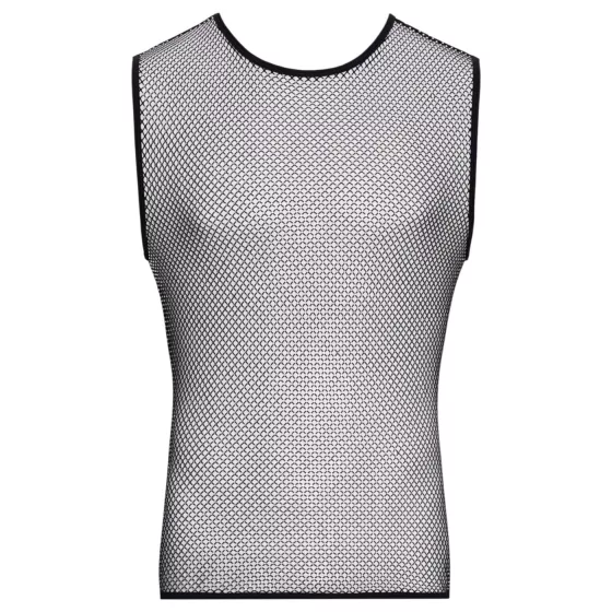 Svenjoyment - transparent, rhinestone sleeveless mesh top for men (black)