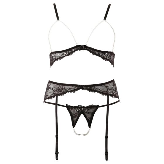 Abierta Fina - Pearl Lace Lingerie Set - L