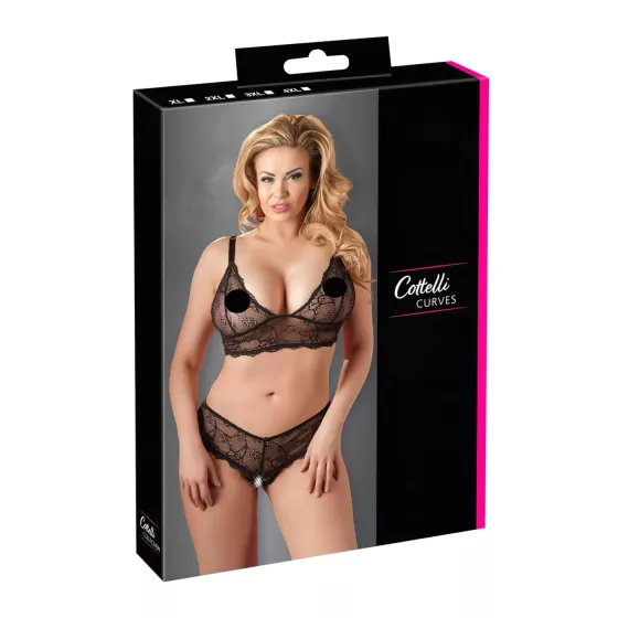 Cottelli Plus Size - Lace Lingerie Set (Black) - XXXL