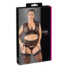   Cottelli Plus Size - Rhinestone Lace Lingerie Set (Black) - XL