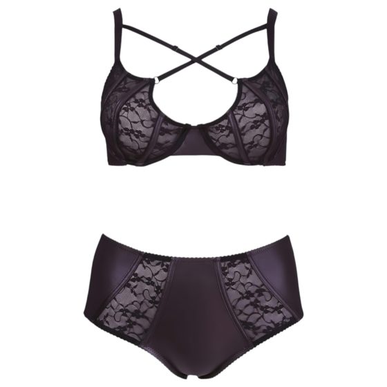Cottelli Plus Size - Cross Strap Bra & Panty Set (Black)