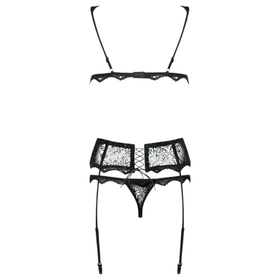 Obsessive Emperita - Black Lingerie Set with Delicate Embroidery - L/XL