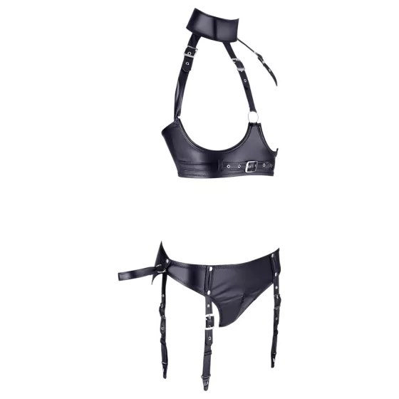 Cottelli Bondage - Shiny Black Bust Lifter Set with Cuffs - L