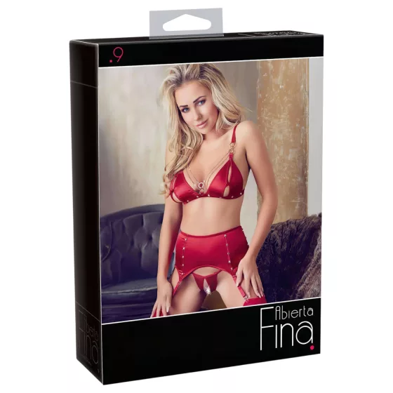 Abierta Fina - Sparkling Chain Lingerie Set (Red) - L