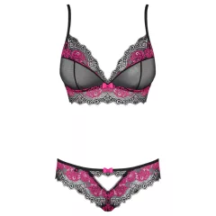 Obsessive Tulia - Lace Lingerie Set (Black-Pink)