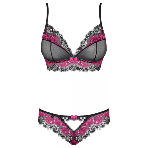 Obsessive Tulia - Lace Lingerie Set (Black-Pink)