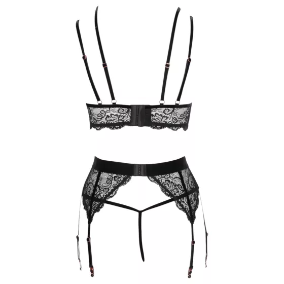 Abierta Fina - Lace Lingerie Trio (Black) - M