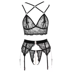 Abierta Fina - Lace Lingerie Trio (Black) - XL
