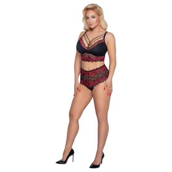 Cottelli Curvies - Black Floral Lace Lingerie Set - 2XL