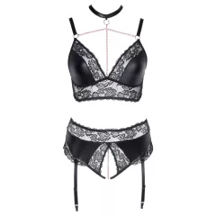 Cottelli Curves - Shiny Lingerie Set (Black)