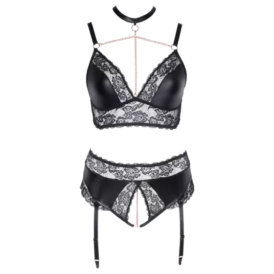 Cottelli Curves - Shiny Lingerie Set (Black)