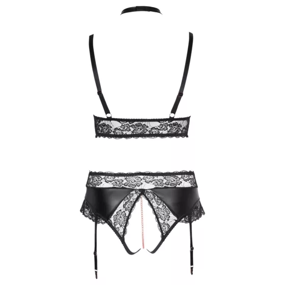 Cottelli Curves - Shiny Lingerie Set (Black) - 2XL